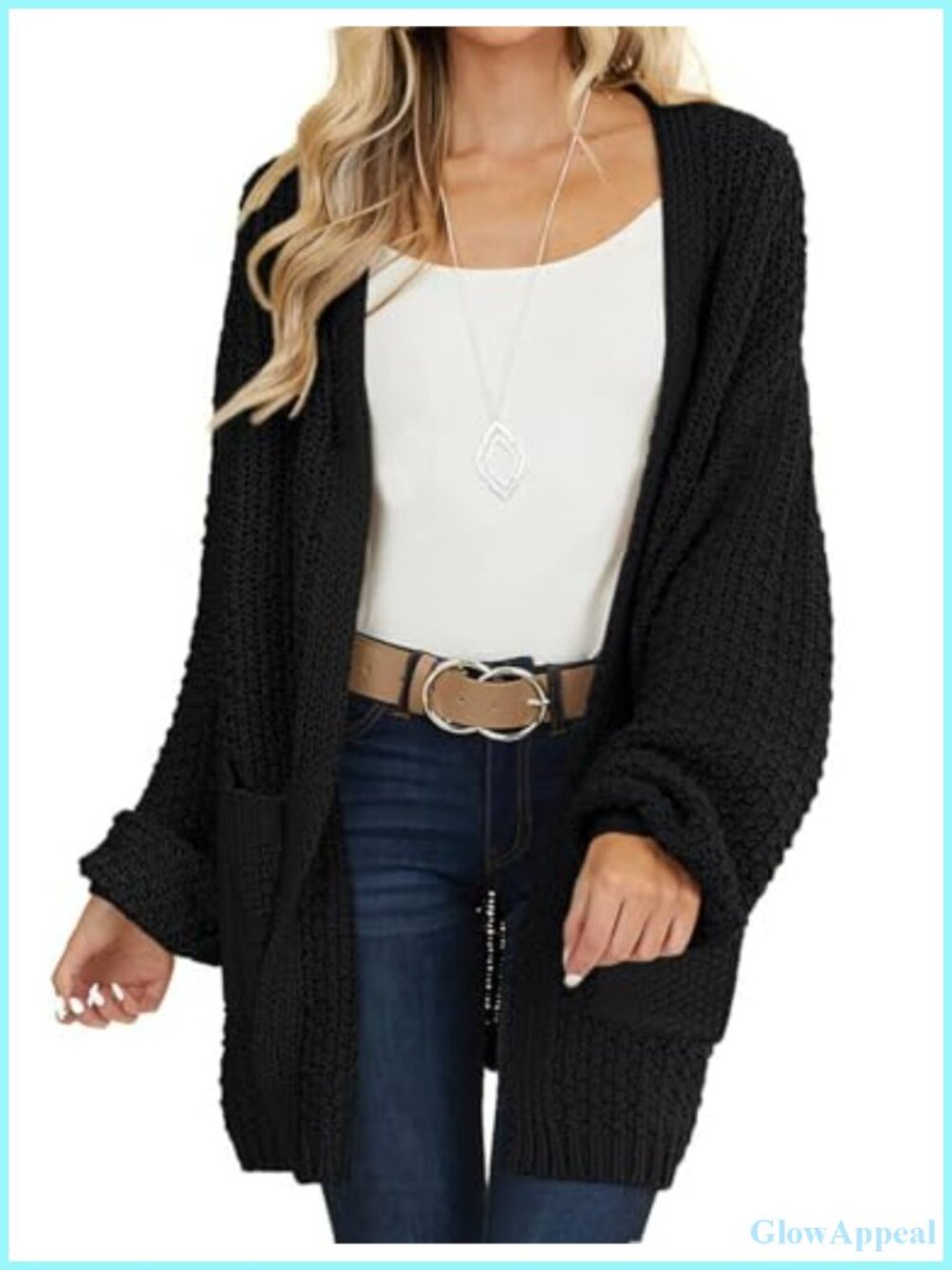 Women's Chunky Knit Long Sleeve Cardigan Sweater Open Front V-Neck Soft